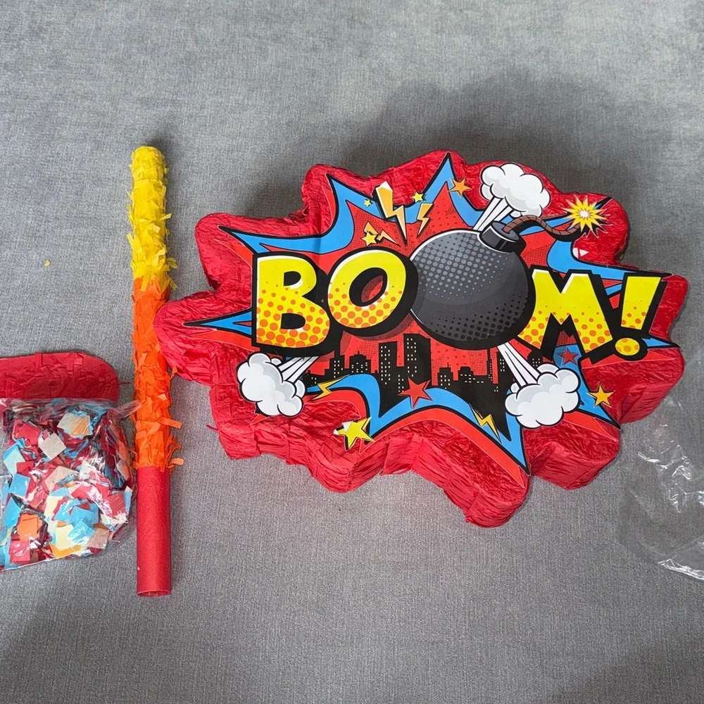 BOOM! Red Comic Party Pinata with Blindfold and Bat